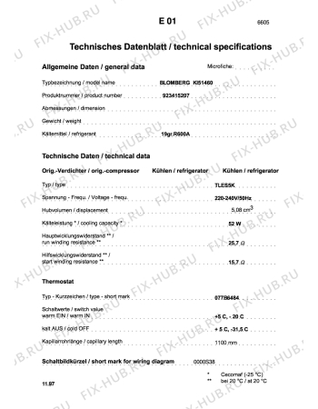 Взрыв-схема холодильника Aeg BLOMBERG KI51460 - Схема узла Technical features