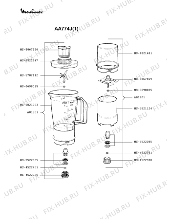 Взрыв-схема кухонного комбайна Moulinex AA774J(1) - Схема узла QP000265.4P3