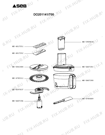 Взрыв-схема кухонного комбайна Seb DO201141/700 - Схема узла 6P003427.8P2