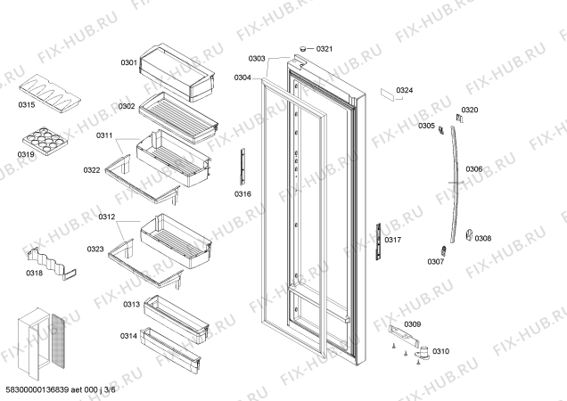 Схема №3 3FAL4655 с изображением Дверь для холодильной камеры Bosch 00248617