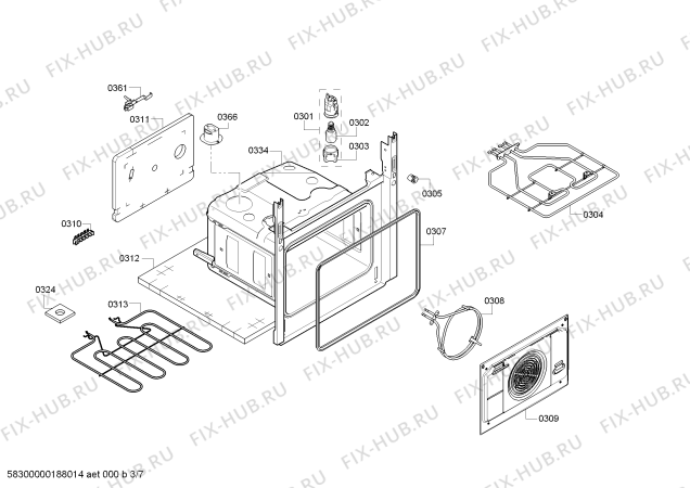 Взрыв-схема плиты (духовки) Bosch HCA748450 - Схема узла 03
