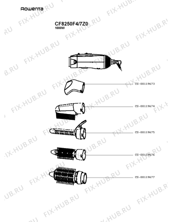 Схема №1 CF8250F4/7Z0 с изображением Микронасадка для электрофена Rowenta CS-00119676
