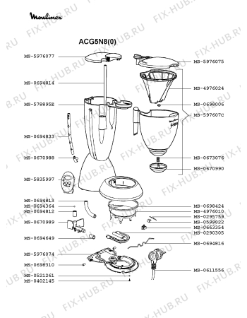 Взрыв-схема кофеварки (кофемашины) Moulinex ACG5N8(0) - Схема узла Q0000107.6Q2