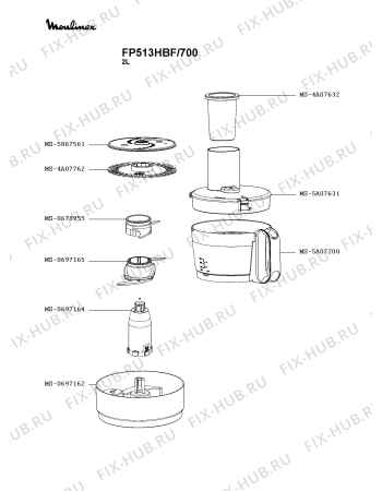 Взрыв-схема кухонного комбайна Moulinex FP513HBF/700 - Схема узла 2P003686.6P2