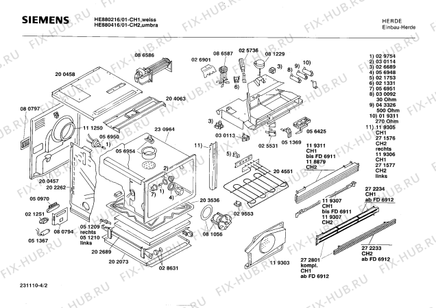 Взрыв-схема плиты (духовки) Siemens HE880416 - Схема узла 02