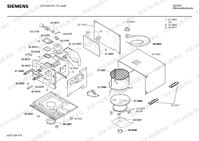 Взрыв-схема микроволновой печи Siemens HF41621 - Схема узла 03