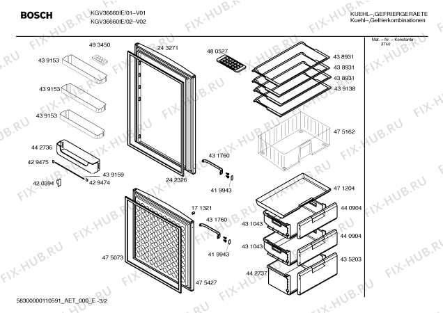 Схема №2 KGV36650IE с изображением Инструкция по эксплуатации для холодильной камеры Bosch 00598104