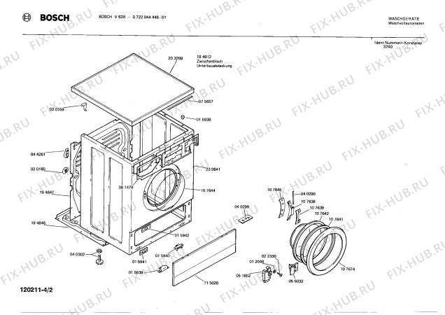 Взрыв-схема стиральной машины Bosch 0722044448 V620 - Схема узла 02