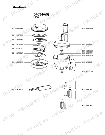 Взрыв-схема кухонного комбайна Moulinex DFC84A(5) - Схема узла 5P003362.9P2