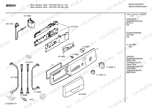 Схема №1 WFO2871NL Maxx Berlina 1400 с изображением Таблица программ для стиралки Bosch 00586148
