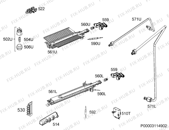 Взрыв-схема плиты (духовки) Electrolux EKG61182OX - Схема узла Functional parts