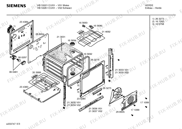 Схема №2 HB53261EU с изображением Инструкция по эксплуатации для электропечи Siemens 00528629