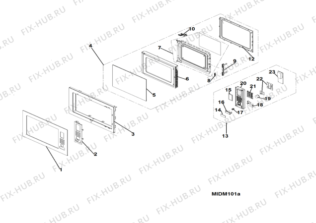 Взрыв-схема микроволновой печи Indesit MWO522XUK (F102739) - Схема узла
