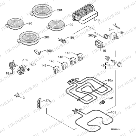 Взрыв-схема плиты (духовки) Privileg 462019_30936 - Схема узла Electrical equipment 268