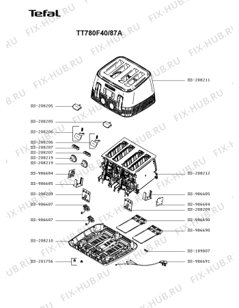 Схема №1 TT780E40/87A с изображением Клавиша для электротостера Tefal SS-208205