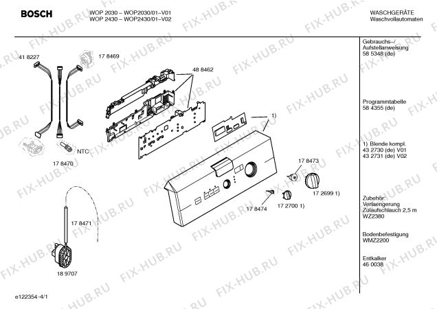 Схема №1 WOP110A Exclusiv WOP110A с изображением Таблица программ для стиральной машины Bosch 00584355
