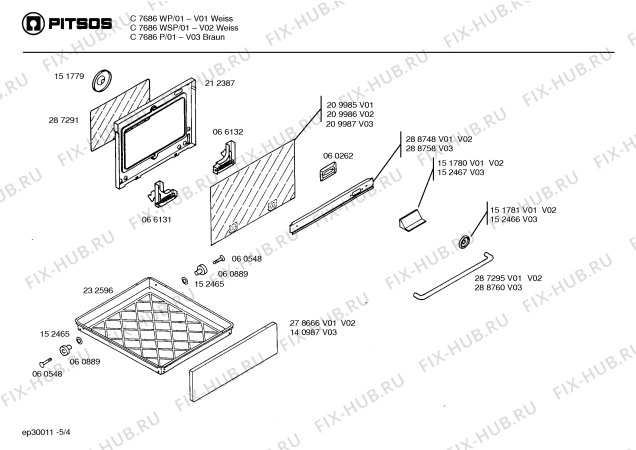 Взрыв-схема плиты (духовки) Pitsos C7686P - Схема узла 04