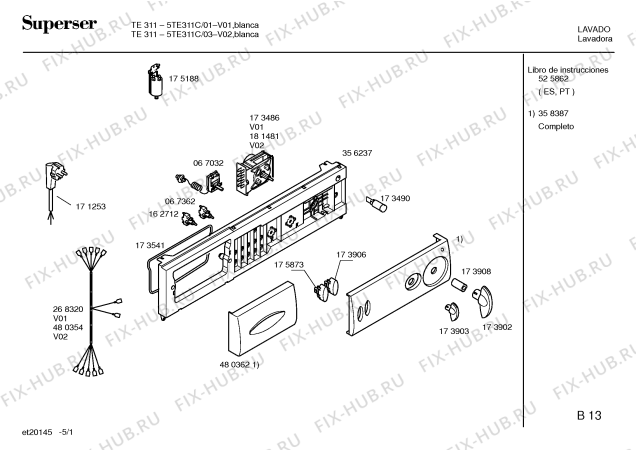 Схема №2 5TE311C TE311 с изображением Панель управления для стиралки Bosch 00358387