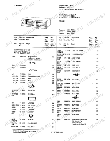 Схема №1 RC3027 с изображением Головка воспроизведения и записи для звукотехники Siemens 00729290