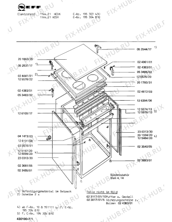 Схема №1 195304423 1394.11HS с изображением Крепеж для плиты (духовки) Bosch 00024235