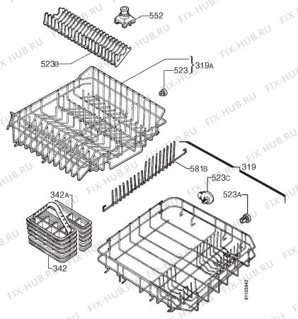 Взрыв-схема посудомоечной машины Zanussi DW908AL - Схема узла Basket 160