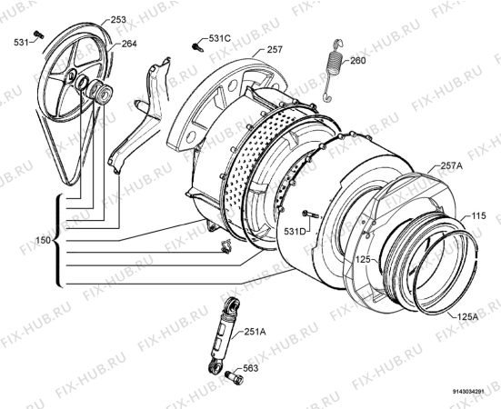 Взрыв-схема стиральной машины Electrolux EWF10020W - Схема узла Functional parts 267