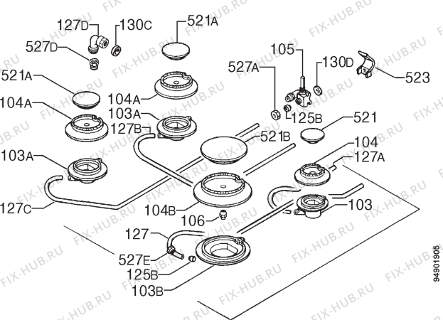 Взрыв-схема плиты (духовки) Zanussi GH12HW - Схема узла Functional parts 267