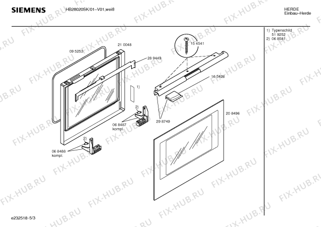 Схема №1 HB28020SK с изображением Инструкция по эксплуатации для плиты (духовки) Siemens 00520445