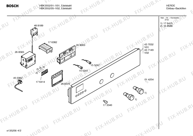 Взрыв-схема плиты (духовки) Bosch HBK3552 - Схема узла 02