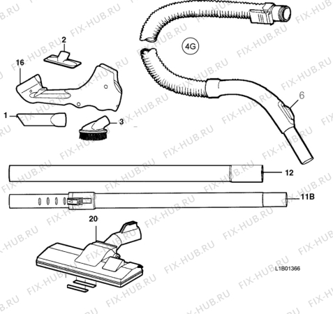 Взрыв-схема пылесоса Electrolux Z1915 - Схема узла L10 Hose B