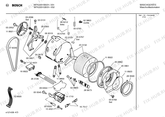 Взрыв-схема стиральной машины Bosch WFK2201SN WFK2201 - Схема узла 03