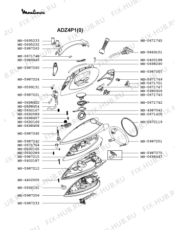 Взрыв-схема утюга (парогенератора) Moulinex ADZ4P1(0) - Схема узла UP002195.4P2