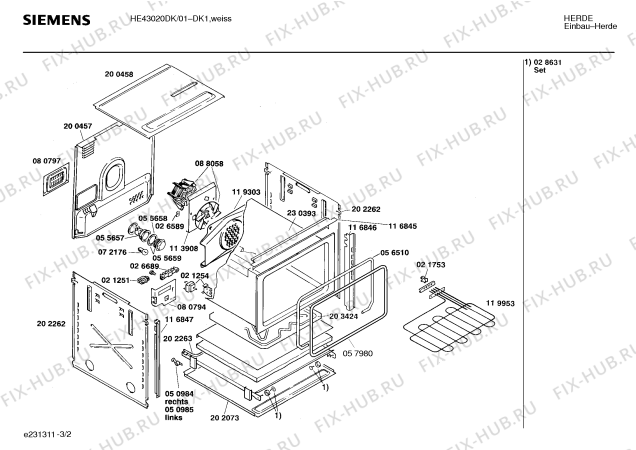 Взрыв-схема плиты (духовки) Siemens HE43020DK - Схема узла 02