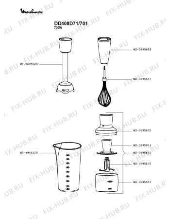 Взрыв-схема блендера (миксера) Moulinex DD408D71/701 - Схема узла FP004069.5P2