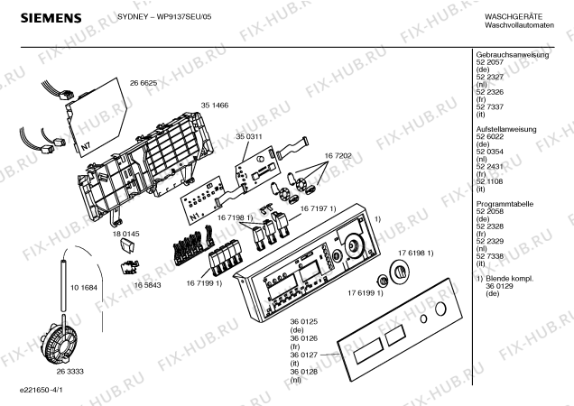 Схема №2 WP9137SEU SYDNEY с изображением Инструкция по эксплуатации для стиралки Siemens 00527337