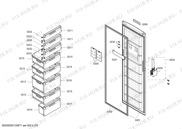 Взрыв-схема холодильника Bosch GSD34N10SD - Схема узла 02