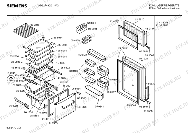 Взрыв-схема холодильника Siemens KD32F490 - Схема узла 02