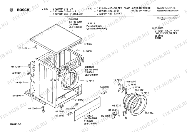 Взрыв-схема стиральной машины Bosch 0722044423 V630 - Схема узла 03