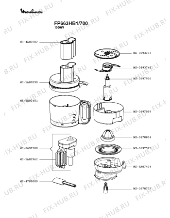 Взрыв-схема кухонного комбайна Moulinex FP663HB1/700 - Схема узла XP004107.3P2