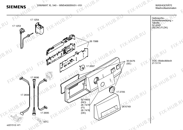 Схема №3 WM54000SN siwamat xl540 с изображением Инструкция по установке и эксплуатации для стиралки Siemens 00524242