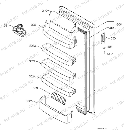 Взрыв-схема холодильника Electrolux ERC3023 - Схема узла Door 003