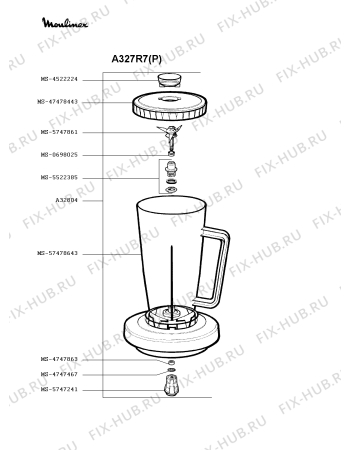 Взрыв-схема блендера (миксера) Moulinex A327R7(P) - Схема узла ZP001169.9P2