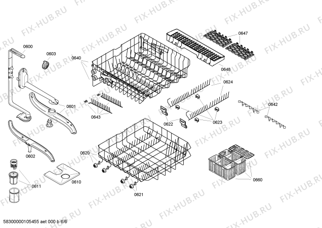 Взрыв-схема посудомоечной машины Bosch SGU57M02SK - Схема узла 06