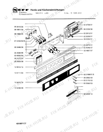Взрыв-схема плиты (духовки) Neff 1313256101 1057/711LHCD - Схема узла 07