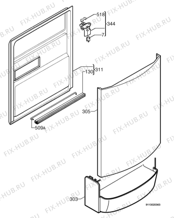 Взрыв-схема посудомоечной машины Zanussi ZDF200 - Схема узла Door 003