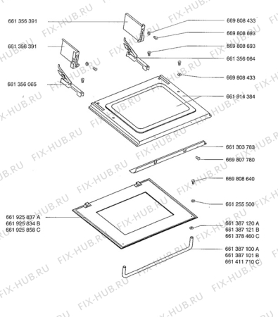 Взрыв-схема плиты (духовки) Aeg 3201F-W - Схема узла Door, main (large)