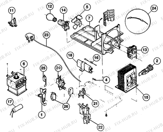 Взрыв-схема микроволновой печи Unknown QN2276F - Схема узла H40 Magnetron, fan, (General section) B