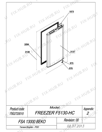 Взрыв-схема холодильника Beko FSA13000 (7502720015) - EXPLODED VIEW DOOR FSA 13000 BEKO