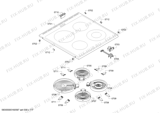 Взрыв-схема плиты (духовки) Siemens HC723221G - Схема узла 07