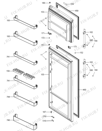 Схема №1 NRF7180AW (380210, HZZS44764) с изображением Держатель двери для холодильника Gorenje 443119